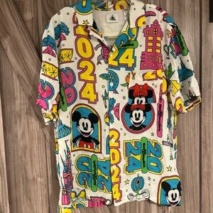 Disney Parks 2024 Figment Mickey Icons White All Over Neon Print Shirt Large